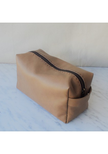 Kahverengi Hakiki Deri Makyaj ve Seyahat Çantası, Şıklık ve Dayanıklılık Sunar