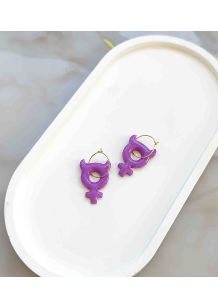 Purple Venüs El Yapımı Mor ve Parlak Tasarım Küpe