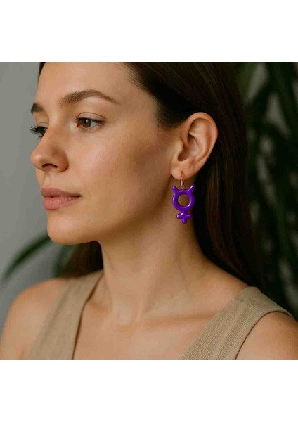 Purple Venüs El Yapımı Mor ve Parlak Tasarım Küpe modelleri