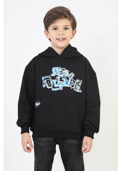 Erkek Kapşonlu Grafiti Yazılı Sweatshirt