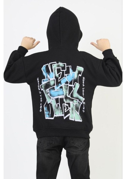 Erkek Kapşonlu Grafiti Yazılı Sweatshirt fiyatları