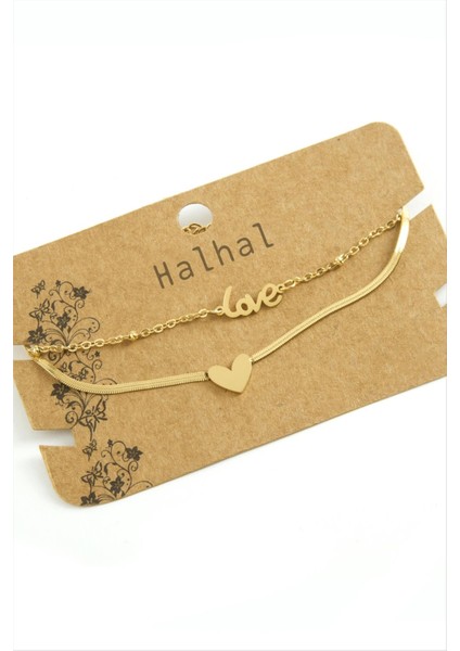 Sepetim Kalp Love Yazılı Lüks Çelik Halhal-Sarı fiyatları
