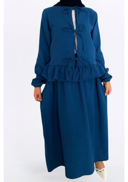 Müslin Etekli Takım-Rahat Kalıp Müslin Kumaş %100 Pamuk Etekli Kadın Kimono Takım