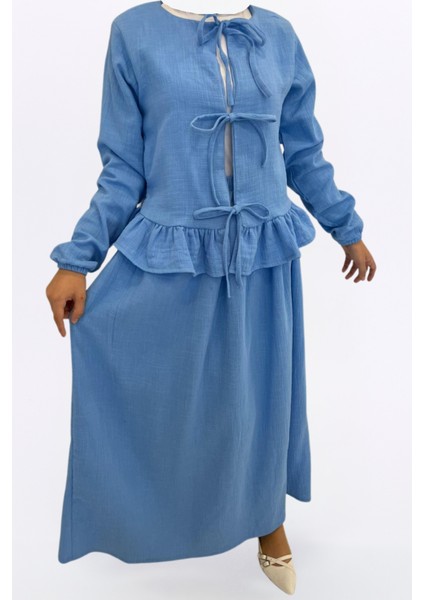 Müslin Etekli Takım-Rahat Kalıp Müslin Kumaş %100 Pamuk Etekli Kadın Kimono Takım modelleri