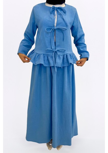 Müslin Etekli Takım-Rahat Kalıp Müslin Kumaş %100 Pamuk Etekli Kadın Kimono Takım fırsatları