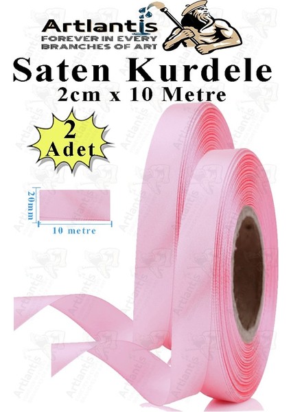 Açık Pembe Kurdele Saten 2 cm 10 Metre 2 Adet Saten Kurdela Parlak Hediye ve Süsleme Şeridi Süs Paketleme Çiçek Saç El