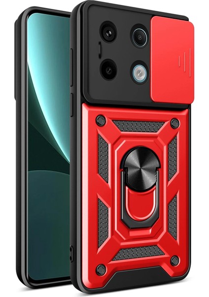 Xiaomi Poco X6 Pro Kılıf Pars Lens Yüzüklü Silikon - Kırmızı