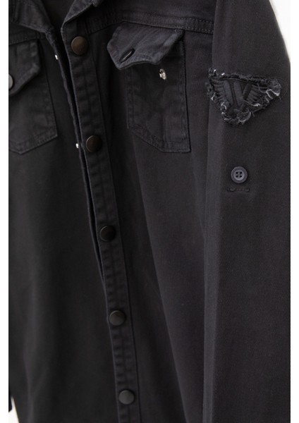 Siyah Keten Gömlekli Bisiklet Yaka Baskılı Tişörtlü Erkek Çocuk 2li Takım 20255 modelleri