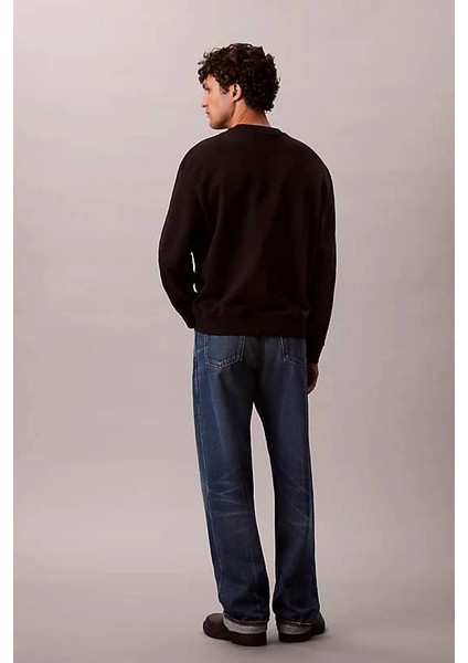 Erkek Bisiklet Yaka Monogram Logolu Pamuklu Sweatshirt - Siyah modelleri