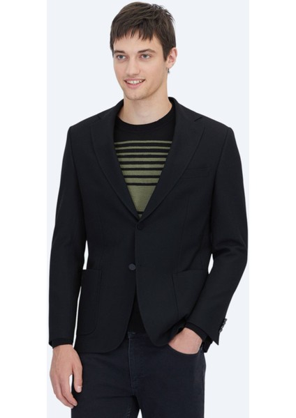 Siyah Desenli Modern Fit Ceket