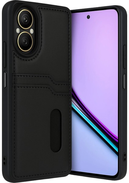 Realme 12 Lite Kılıf Sara Kartvizitli Deri Kılıf - Siyah