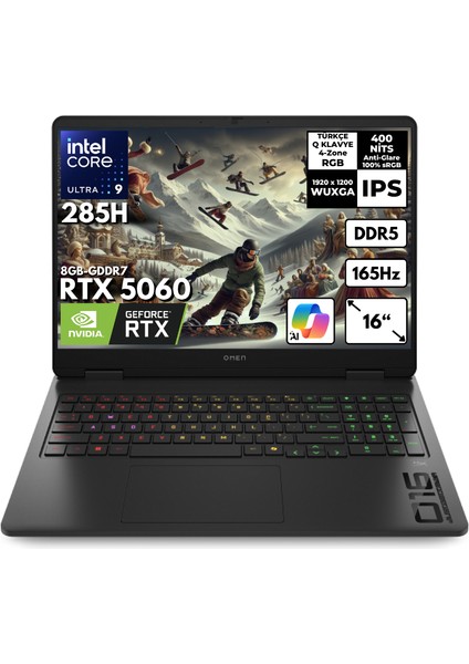 Omen Ultra 9-285H 40-Gbddr5 2 Tbssd RTX5060 (8gb) 16" Wuxga 165Hz Windows 10 Pro + Hmf Sırt Çantası BQ3Z2EAHMF44