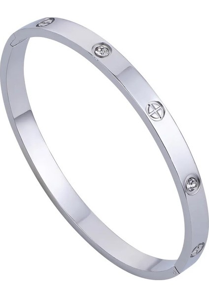 Kadın Gümüş Alaşım Kelepçe Taşlı Bileklik - 123