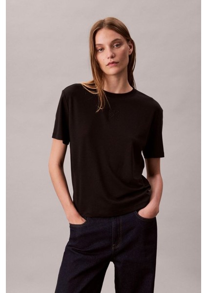 Kadın Regular Kalıp Supima Pamuklu T-Shirt - Siyah