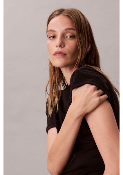 Kadın Regular Kalıp Supima Pamuklu T-Shirt - Siyah indirimleri