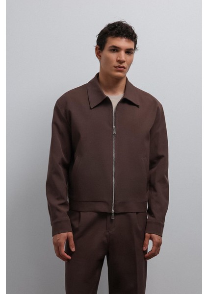 Kahve Fermuarlı Mevsimlik Erkek Mont