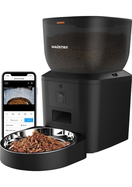 QQ025 Kameralı Akıllı Kedi Köpek Otomatik Mama Kabı, Tuya App-Wifi Uzaktan Kontrol, Sesle Çağırma, 480P Kamera, 4lt Hazne, Metal Kase