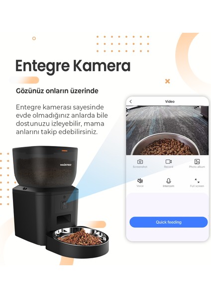 QQ025 Kameralı Akıllı Kedi Köpek Otomatik Mama Kabı, Tuya App-Wifi Uzaktan Kontrol, Sesle Çağırma, 480P Kamera, 4lt Hazne, Metal Kase indirimleri