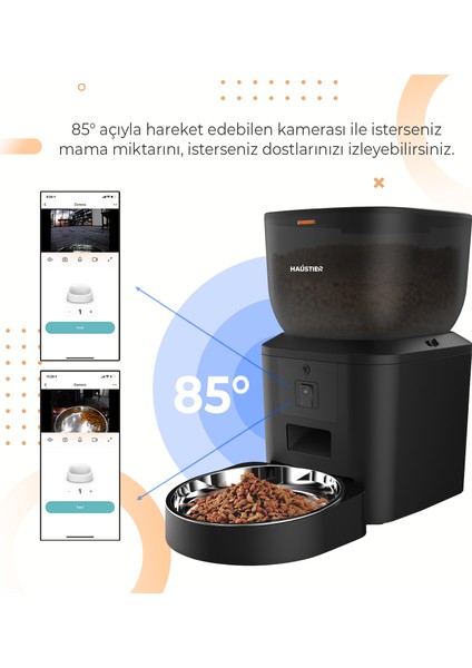 QQ025 Kameralı Akıllı Kedi Köpek Otomatik Mama Kabı, Tuya App-Wifi Uzaktan Kontrol, Sesle Çağırma, 480P Kamera, 4lt Hazne, Metal Kase