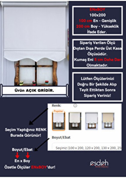 Stor Perde Kalın İthal Mat Kumaş Etek Dilimli 110 x 260 cm Pilesiz