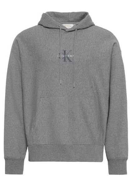 Erkek Rahat Kalıp Kapüşonlu Sweatshirt - Gri Melanj