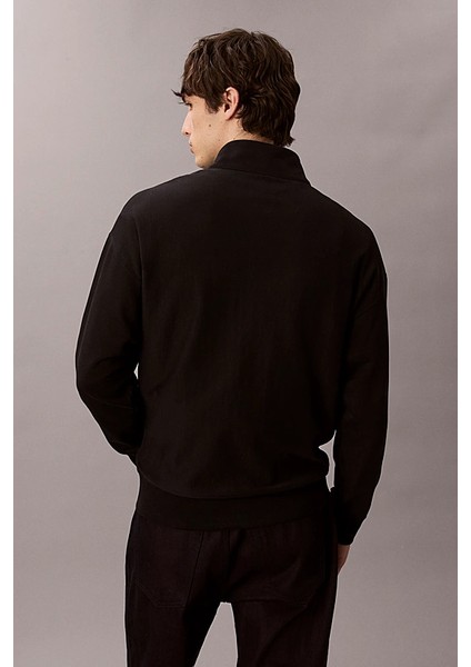 Erkek Rahat Kalıp Yarım Fermuarlı Yüksek Yaka Sweatshirt - Siyah fiyatları