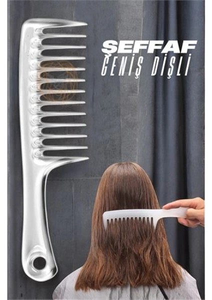 Engithalat Geniş Dişli Kristal Şeffaf Masaj Etkili Saç Açma Tarağı