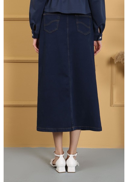 Doğal Kumaşlı Kemerli Kot Etek Lacivert indirimleri