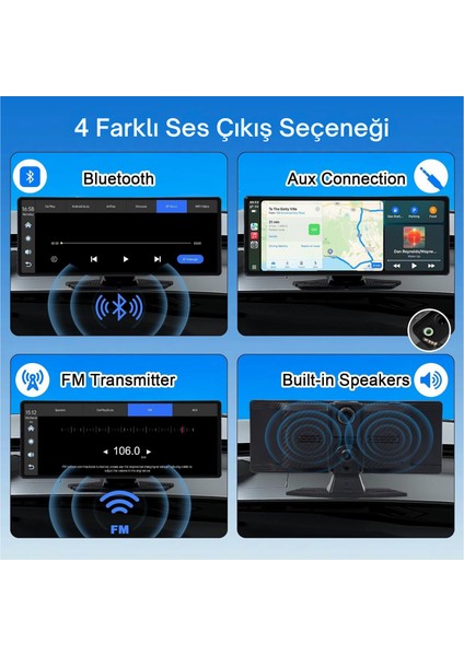 Teknomie 10.26'' Taşınabilir Carplay & Android Auto Dokunmatik Ekran – 4K Ön + 1080P Arka Kamera, Gps, Sesli Komut, Fm/aux, Tüm Araçlarla Uyumlu fırsatları