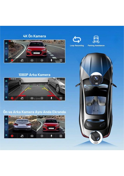 Teknomie 10.26'' Taşınabilir Carplay & Android Auto Dokunmatik Ekran – 4K Ön + 1080P Arka Kamera, Gps, Sesli Komut, Fm/aux, Tüm Araçlarla Uyumlu indirimleri