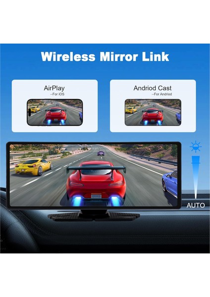 Teknomie 10.26'' Taşınabilir Carplay & Android Auto Dokunmatik Ekran – 4K Ön + 1080P Arka Kamera, Gps, Sesli Komut, Fm/aux, Tüm Araçlarla Uyumlu