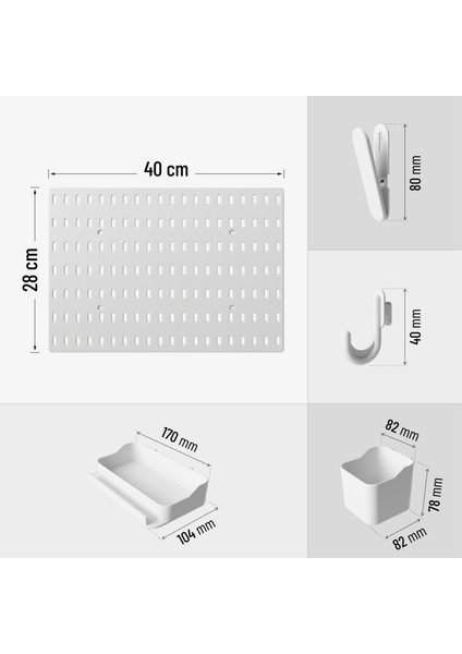 Çok Amaçlı Pano Organizatör Set 1(28 cm x 40 cm )Beyaz- Dübelli