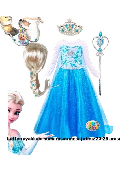 Karlar Ülkesi Peruklu Elsa Elbise Kostüm Takımı - Elsa Tasarım Topuklu Ayakkabı