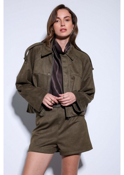 Haki Süet Görünümlü Bomber Kadın Mont fiyatları