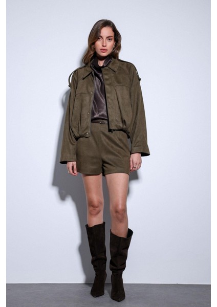 Haki Süet Görünümlü Bomber Kadın Mont fırsatları