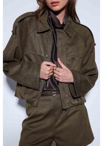 Haki Süet Görünümlü Bomber Kadın Mont indirimleri
