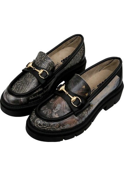 Kadın Vegan Deri Siyah Loafer - The Model Book Of Calligraphy Tasarım