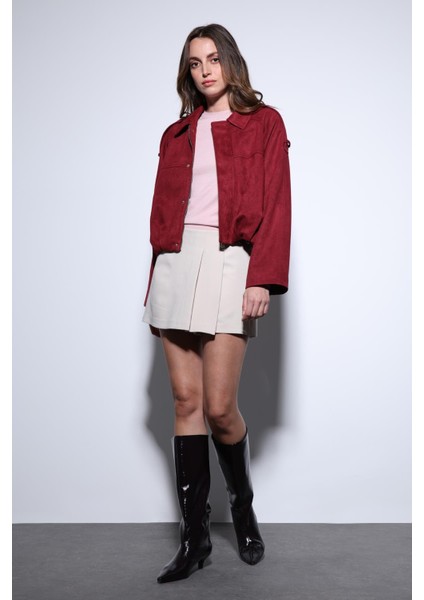 Bordo Süet Görünümlü Bomber Kadın Mont