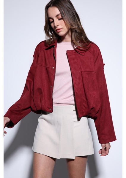 Bordo Süet Görünümlü Bomber Kadın Mont fiyatları
