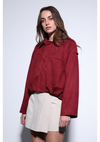 Bordo Süet Görünümlü Bomber Kadın Mont fırsatları