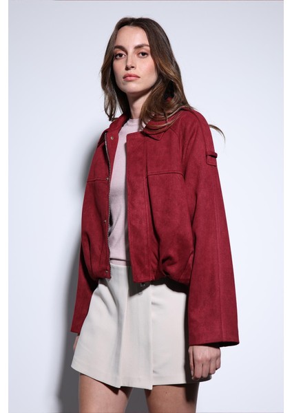 Bordo Süet Görünümlü Bomber Kadın Mont indirimleri