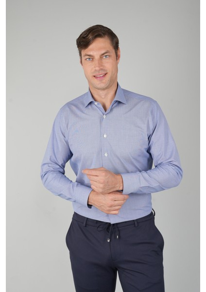 Uzun Kol Italyan Yaka Lacivert Erkek Klasik Gömlek GMARS252055_E39