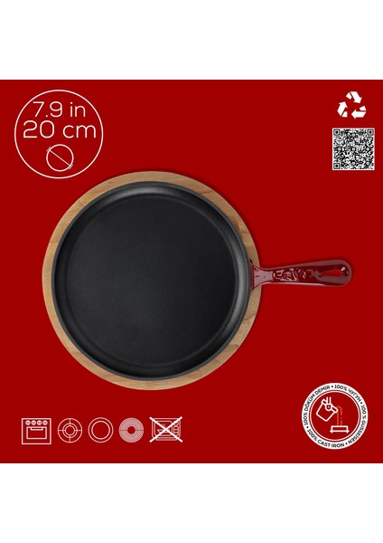 Döküm Yuvarlak Pizza Krep Pankek Tavası Döküm Demir Yekpare Saplı Kayın Servis Ahşabı ÇAP(Ø)20CM.-BORDO fırsatları