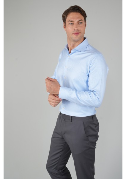 Erkek Uzun Kollu Regular Fit Klasik Mavi Gömlek GMEKS252121_E35
