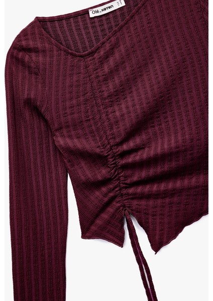 Asimetrik Yaka Slim Fit Büzgülü Uzun Kollu Tişört modelleri