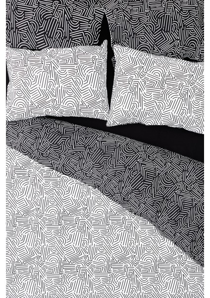 Mono Çift Kişilik Lastikli Çarşaflı Nevresim Takımı Maze Siyah modelleri