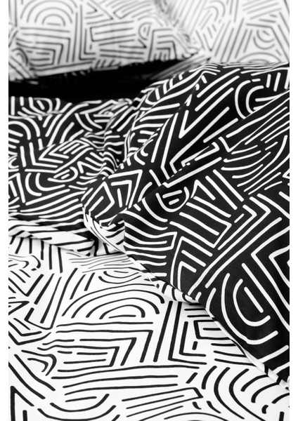 Mono Çift Kişilik Lastikli Çarşaflı Nevresim Takımı Maze Siyah fırsatları