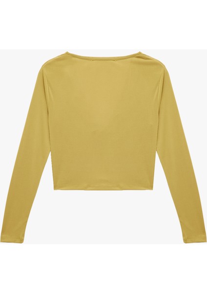 Slim Fit Uzun Kollu Metal Aksesuarlı Degaje Yaka Tişört fiyatları