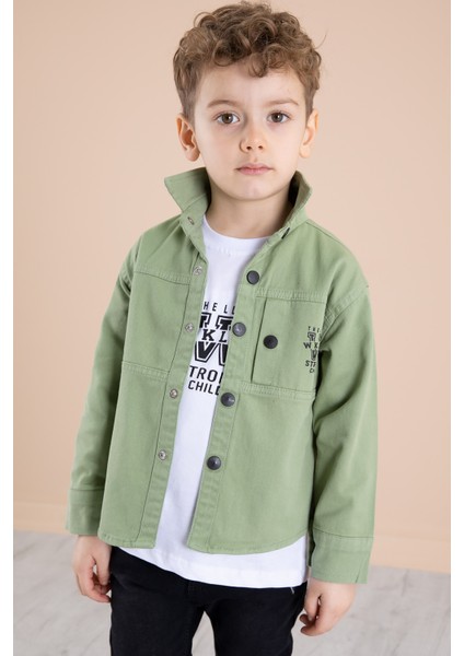 Yeşil Bisiklet Yaka Tişörtlü Keten Erkek Çocuk Gömlek 20073 fırsatları