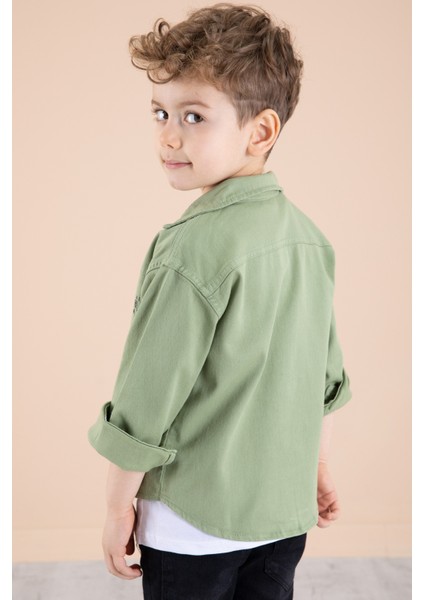 Yeşil Bisiklet Yaka Tişörtlü Keten Erkek Çocuk Gömlek 20073 indirimleri